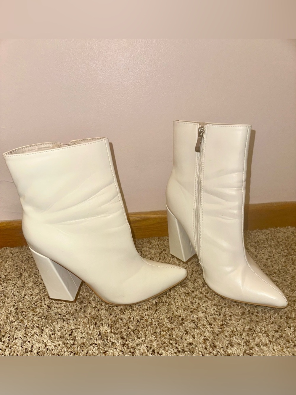 Tall White Go-Go Block Heel Ankle Boots